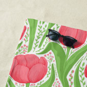 Serviette De Plage Tulipes en rouge et vert (En situation)