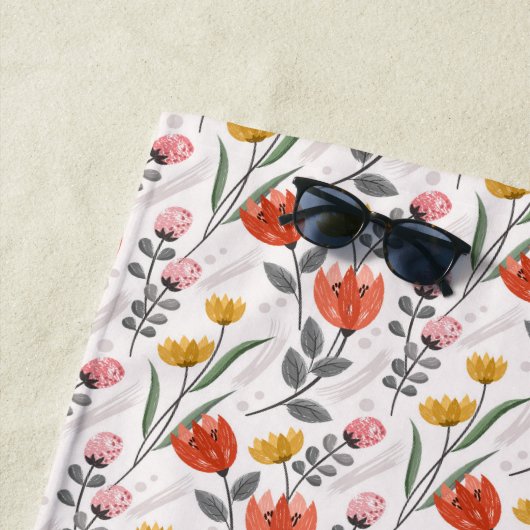 Serviette de plage Tulips dessinée à la main moder (En situation)