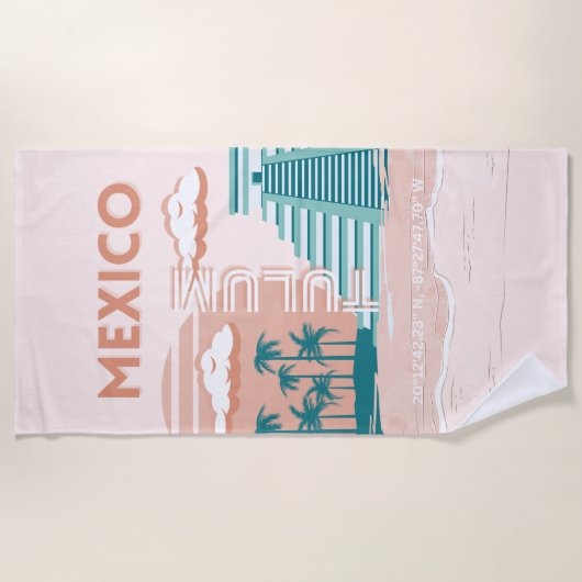 Serviette De Plage Tulum, Mexique, Art Voyage, Retro (Devant)