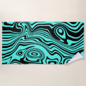 Serviette de plage turquoise à rayures noires - Ch (Devant)