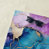 Serviette De Plage Turquoise Aqua violet marbre or (En situation)