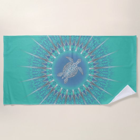 Serviette De Plage Turquoise argentée Turquoise Mandala (Devant)