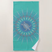 Serviette De Plage Turquoise argentée Turquoise Mandala (Devant)