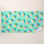 Serviette De Plage Turquoise aux fraises (Devant)