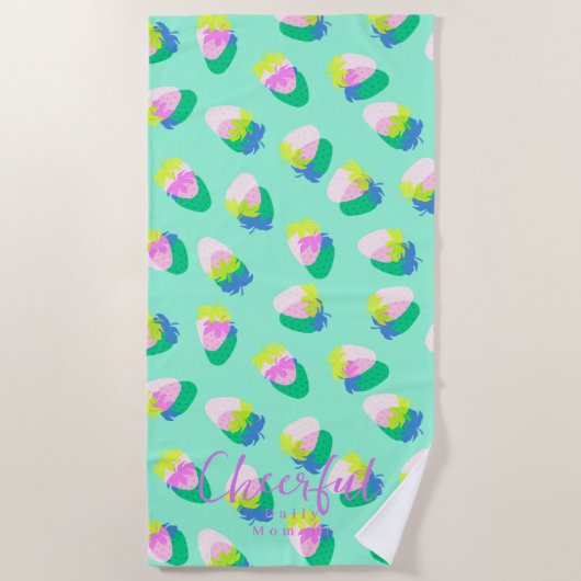 Serviette De Plage Turquoise aux fraises (Devant)