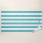 Serviette De Plage Turquoise bande de cabane et monogramme orange per (Devant)