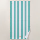 Serviette De Plage Turquoise bande de cabane et monogramme orange per (Devant)