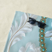 Serviette De Plage Turquoise Blanc Floral Beach (En situation)