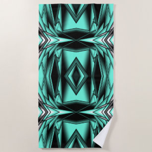 Serviette De Plage Turquoise Blanc Noir Ombré Art Abstrait Moderne