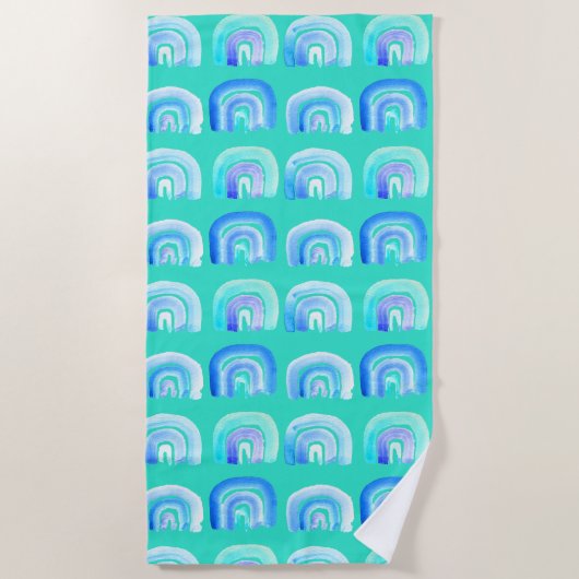 Serviette De Plage Turquoise bleu arc-en-ciel (Devant)