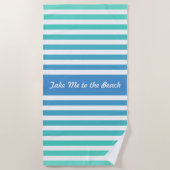 Serviette De Plage Turquoise Bleu Blanc rayé Personnalisé (Devant)