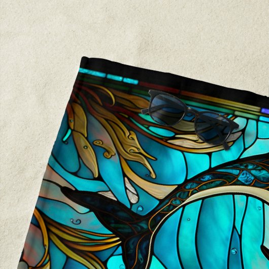 Serviette De Plage Turquoise bleu dauphin look de verre tendu (En situation)