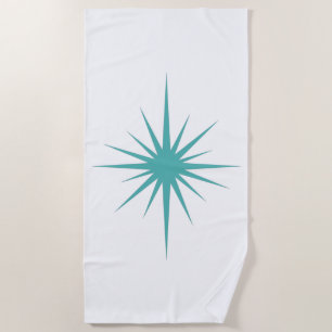 Serviette De Plage Turquoise Bleu Étoile de l'Âge Atomique Mi-Siècle 