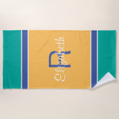 Serviette De Plage Turquoise bleu jaune personnalisé Nom initial (Devant)