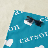 Serviette De Plage Turquoise Bleu Simple Personnalisé Nom de répétiti (En situation)