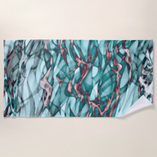 Serviette De Plage Turquoise bleu vert corail rose Abstrait