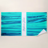 Serviette De Plage Turquoise Blue Green Ocean Wave Abstrait Monograms (Devant)