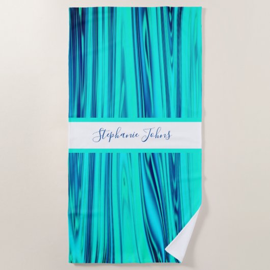 Serviette De Plage Turquoise Blue Green Ocean Wave Abstrait Monograms (Devant)