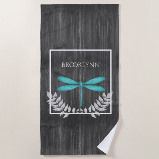 Serviette de plage turquoise Dragonfly Rustic Beac (Devant)