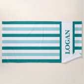 Serviette de plage turquoise en bande avec nom per (Devant)