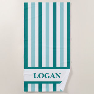 Serviette de plage turquoise en bande avec nom per