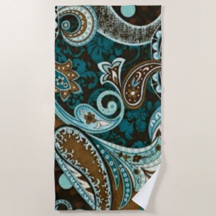Serviette De Plage Turquoise et Brown Vintage Paisley Nouveau