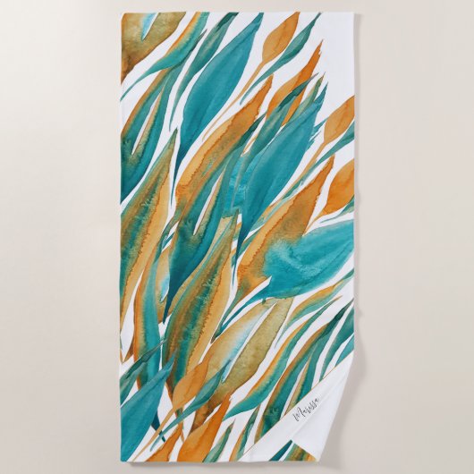 Serviette De Plage Turquoise Et Rouille Abstraites Personnalisées (Devant)