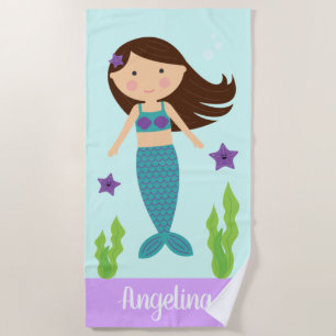 Serviette de plage turquoise et violette Mermaid -