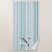 Serviette De Plage Turquoise Gris gris rayures Monogramme (Devant)