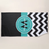 Serviette De Plage Turquoise noir Chevron (Devant)