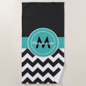 Serviette De Plage Turquoise noir Chevron (Devant)