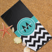 Serviette De Plage Turquoise noir Chevron