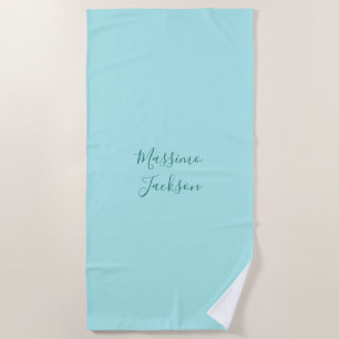 Serviette De Plage Turquoise Pâle Minimaliste Ajouter un Nom Personna