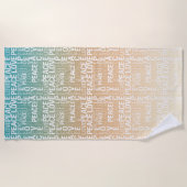Serviette De Plage Turquoise Peach Gold White Peace Love (Devant)
