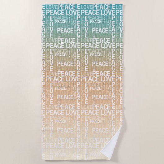 Serviette De Plage Turquoise Peach Gold White Peace Love (Devant)