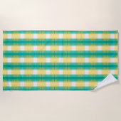Serviette De Plage Turquoise vert jaune jaune blanc rayé Motif (Devant)