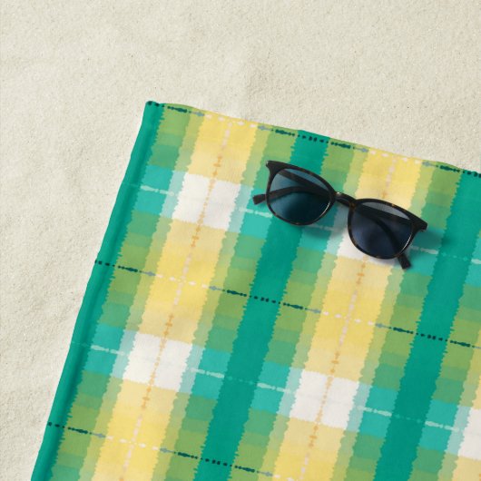 Serviette De Plage Turquoise vert jaune jaune blanc rayé Motif (En situation)