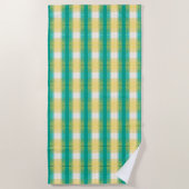 Serviette De Plage Turquoise vert jaune jaune blanc rayé Motif (Devant)