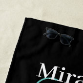 Serviette De Plage Turquoise vert Monogramme noir blanc Polka point (En situation)