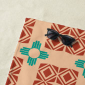 Serviette De Plage Turquoise Zia Tribal Brown Tan (En situation)