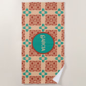Serviette De Plage Turquoise Zia Tribal Brown Tan (Devant)