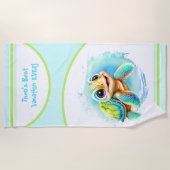 Serviette De Plage Turtle Vacances été Cute Nom personnalisé Garçon (Devant)