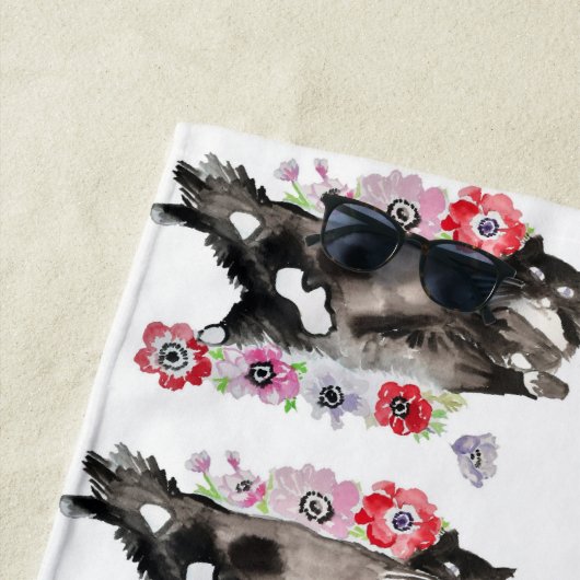 Serviette De Plage Tuxedo Chat Cute Jolie Fleurs Chats Aquarelle (En situation)