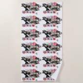 Serviette De Plage Tuxedo Chat Cute Jolie Fleurs Chats Aquarelle (Devant)