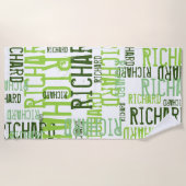 Serviette De Plage typographie du nom vert de chaux (Devant)