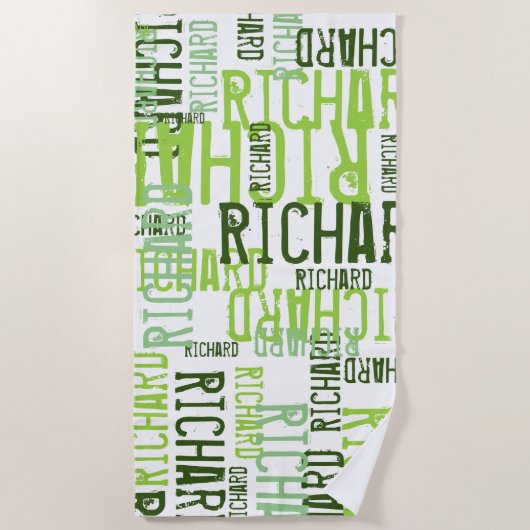Serviette De Plage typographie du nom vert de chaux (Devant)