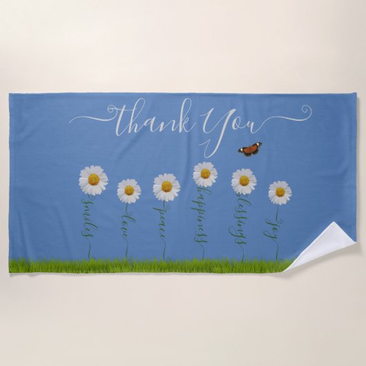 Serviette De Plage Typographie moderne de Merci Floral Blue Daisy (Devant)