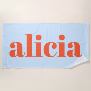Serviette De Plage Typographie Moderne Nom Personnalisé Bleu Orange