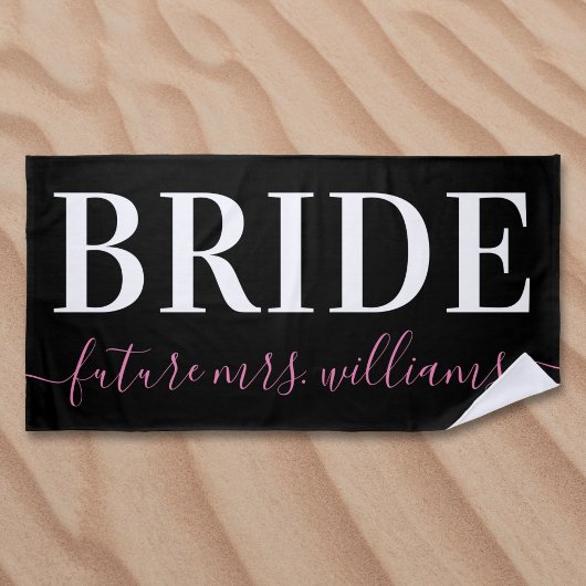 Serviette De Plage Typography Future Mrs. Name Bride Pink Black