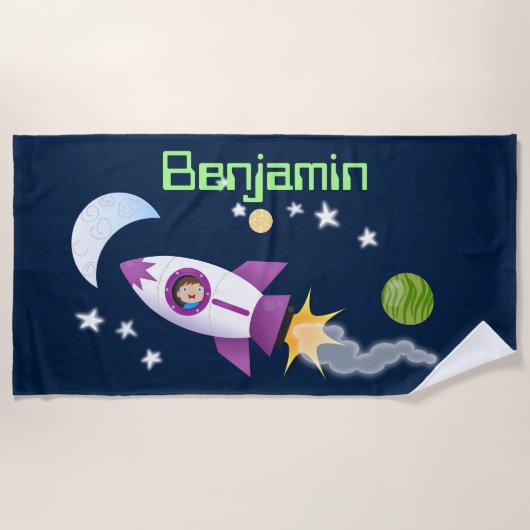 Serviette De Plage Un adorable vaisseau-fusée dans l'espace dessin an (Devant)
